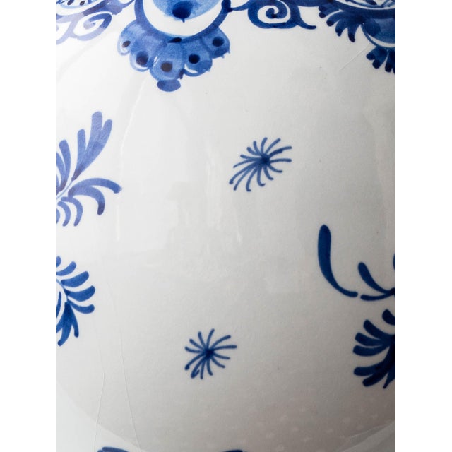 Vintage Royal Delft Blue & White Ceramic Table Lamps with New Vermilion Silk Shades, Set of 2 For Sale - Image 18 of 18