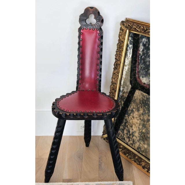 Vintage Spanish Brutalist Tripod Chair With Red Leather Upholstery For Sale - Image 14 of 14