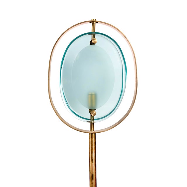1960s Brass and Black Lacquered Metal Frame Floor Lamp with Marble Base and Glass in the style of Fontana Arte, 1960s For Sale - Image 5 of 6