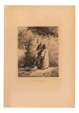 Edmon Hedouin, La Cueillette des Haricots, Etching, Mid 19th Century