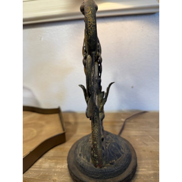 Metal Forged Iron Table Lamp in Antique Finish For Sale - Image 7 of 10