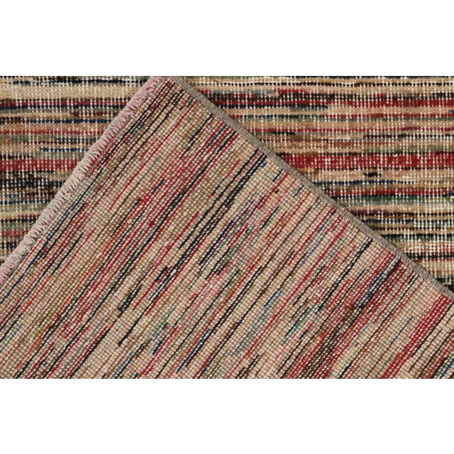 Vintage Abrashed Runner in Distressed Style, Beige and Red Multicolor Stripes For Sale In New York - Image 6 of 7