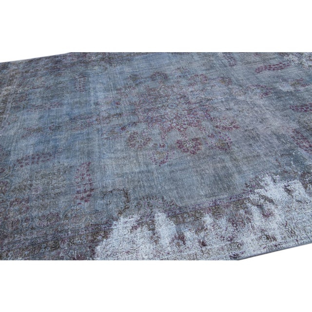 Blue Vintage Persian Overdyed Handmade Medallion Blue Wool Rug For Sale - Image 8 of 11