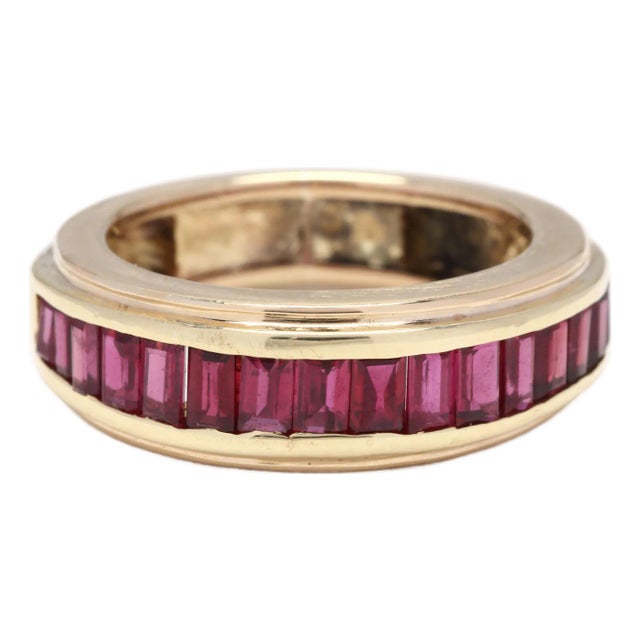1.68ctw Baguette Ruby Channel Band Ring, 18k Yellow Gold, Ring Size 5.25 For Sale