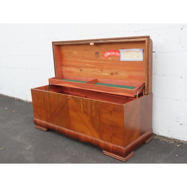 Lane Art Deco Waterfall Inlay Cedar Chest Blanket Trunk 6619 For Sale - Image 15 of 18