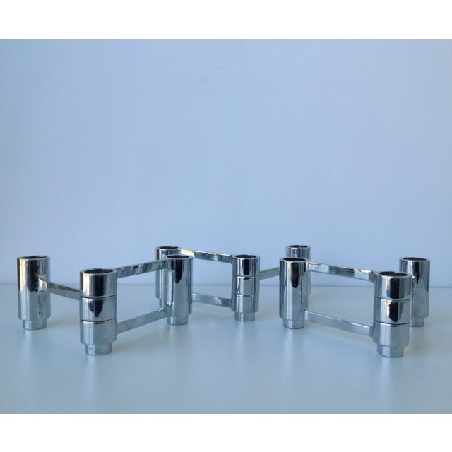 Mid-Century Modern Vintage Chrome Plated Modular Candleholders - Set of 3 For Sale - Image 3 of 10