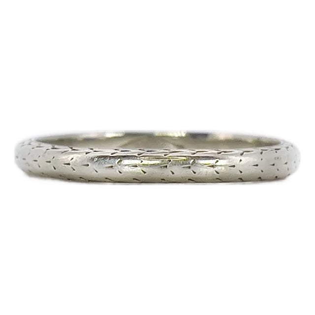 Vintage White Gold Wheat Wedding Band, Size 7.25, Stacking Ring For Sale