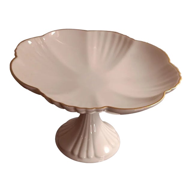 1980s Lenox Made in Usa Pedestal Scalloped Compote For Sale