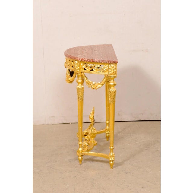 19th Century Neoclassical Petite Marble top Gilt Console For Sale - Image 4 of 12