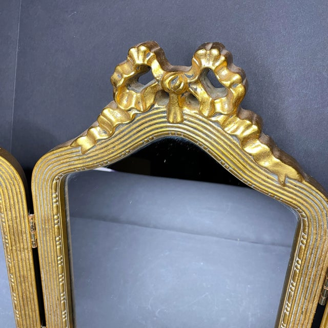 Vintage Florentine Gold Gilt Style Trifold Vanity Mirror For Sale In Columbia, SC - Image 6 of 9
