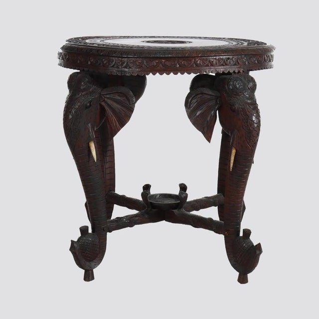 Antique Anglo Indian Figural Carved Rosewood Side Table With Elephants & Figure For Sale - Image 9 of 11