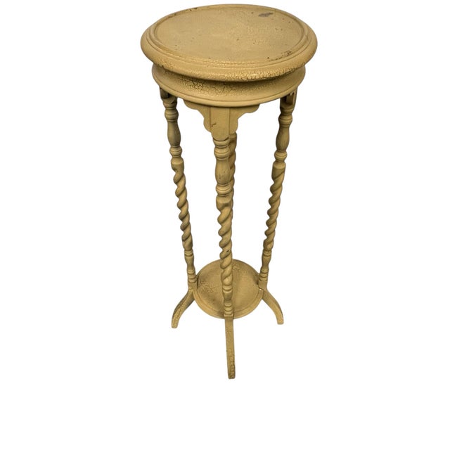 Farmhouse Vintage Barley Twist Two Tier Tall Plant Stand or Pedestal For Sale - Image 3 of 4