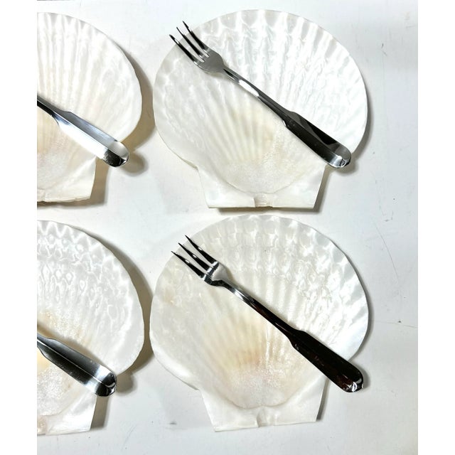 1970s Seashell Appetizer Plates & Forks – Coastal Set of 6 For Sale - Image 4 of 10
