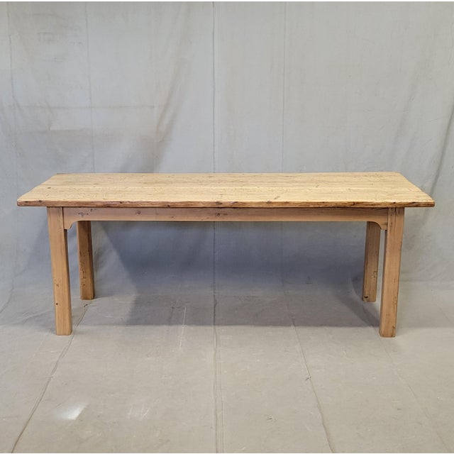 Farmhouse Antique Circa 1900 French Light / Bleached Pine Rustic Farmhouse Worktable Dining Table For Sale - Image 3 of 14