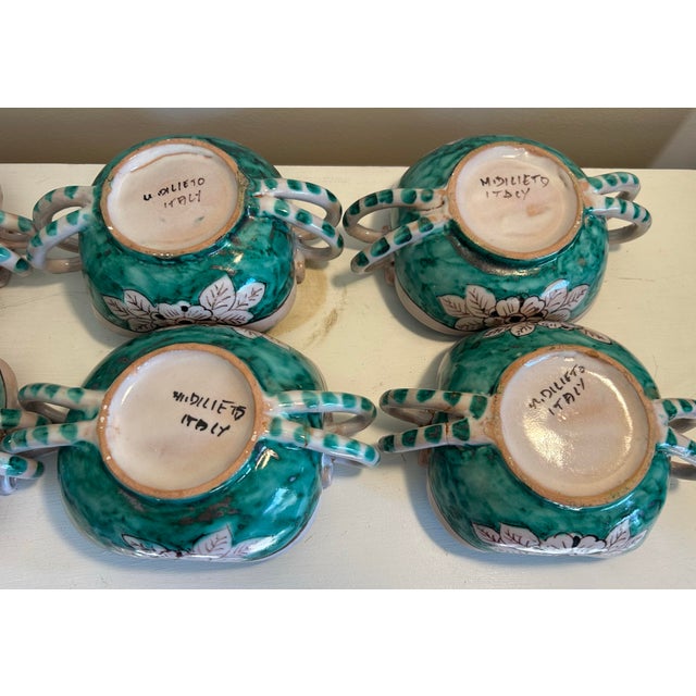 Ceramic Vintage Italian Vietri Earthenware Pottery Handpainted Leaping Deer Emerald Green Salad Service for 8 For Sale - Image 7 of 12