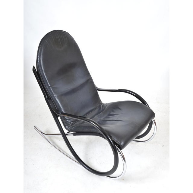Wood Nonna Rocking Chair in Chrome & Leather by Paul Tuttle for Strässle International, Switzerland, 1972 For Sale - Image 7 of 18