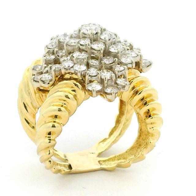 Vintage 18k Gold Diamond Bombe Cocktail Ring, 3.75 Carats, Size 7 For Sale - Image 9 of 14