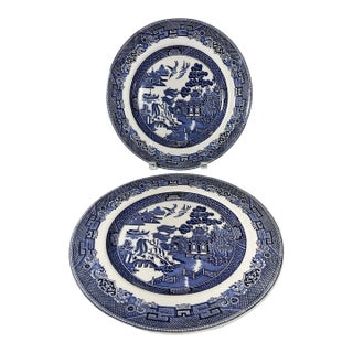 Vintage Johnson Bros. England Willow Dinner Plates-Set of 2 For Sale