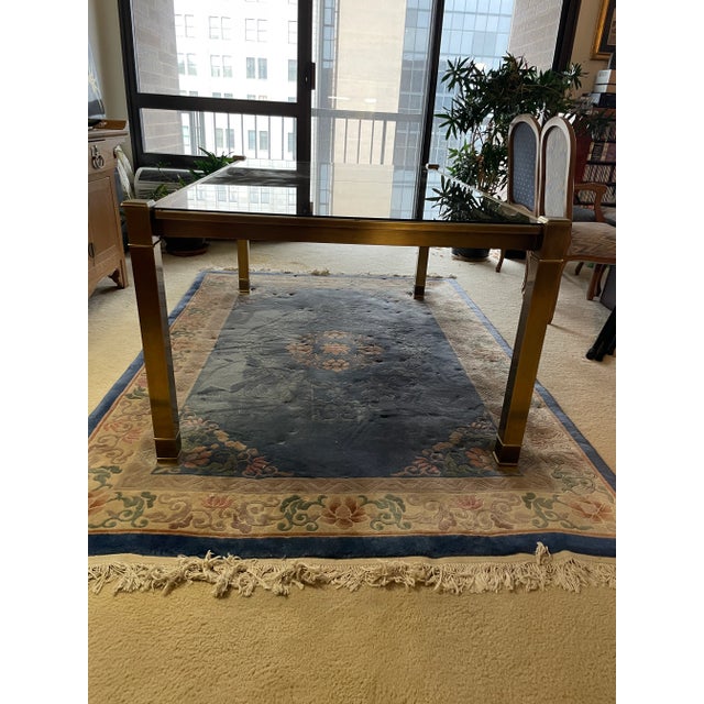 1980s 1980s Brass and Glass Dining Table With Integrated Extension Leaf For Sale - Image 5 of 12
