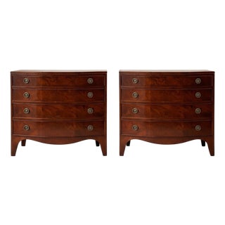 1940s Federal Style Bowfront Mahogany Chests by New York Nahon Furniture - Pair For Sale