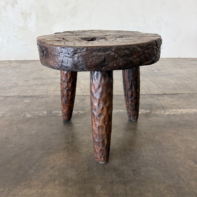 Contemporary Vintage Reclaimed Pine Side Table – Walnut For Sale - Image 3 of 7