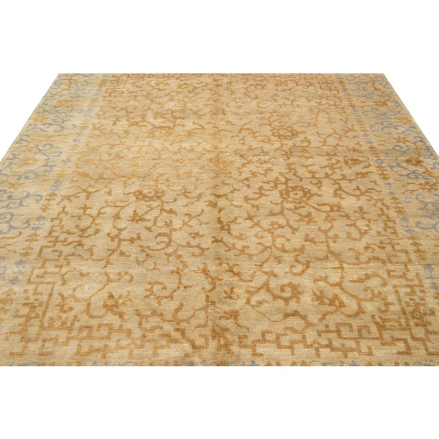 Textile Contemporary Sino Wool Rug Handmade in Beige Allover Pattern For Sale - Image 7 of 10