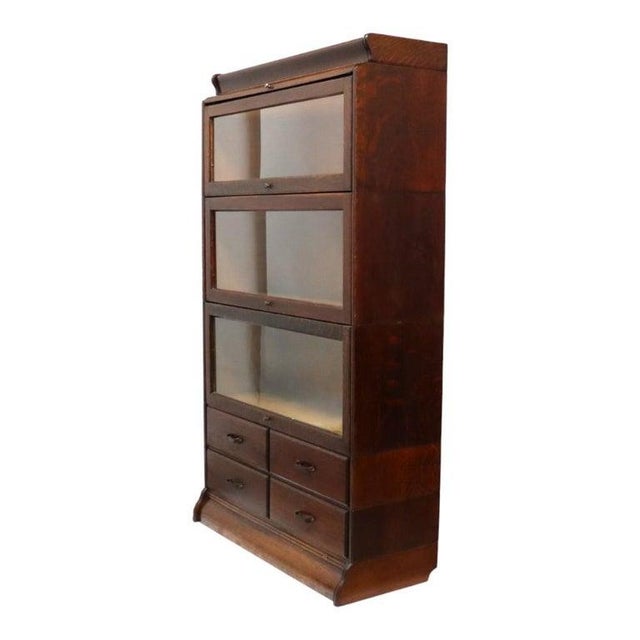 Arts & Crafts Arts & Crafts Camden Cabinet Co. Oak 5-Stack & 4-Drawer Barrister Bookcase C1920 For Sale - Image 3 of 14