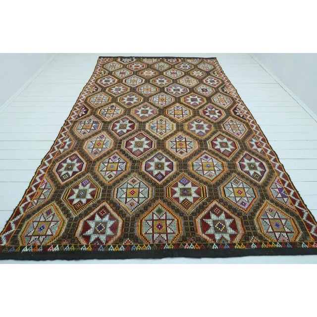 This beautiful, vintage, handwoven Kilim is approximately 60 years old. It is handmade, of very fine quality hand spun...
