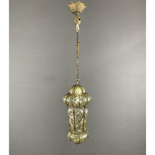 19th Century Metal and Murano Glass Lantern Pendant Light For Sale - Image 6 of 6