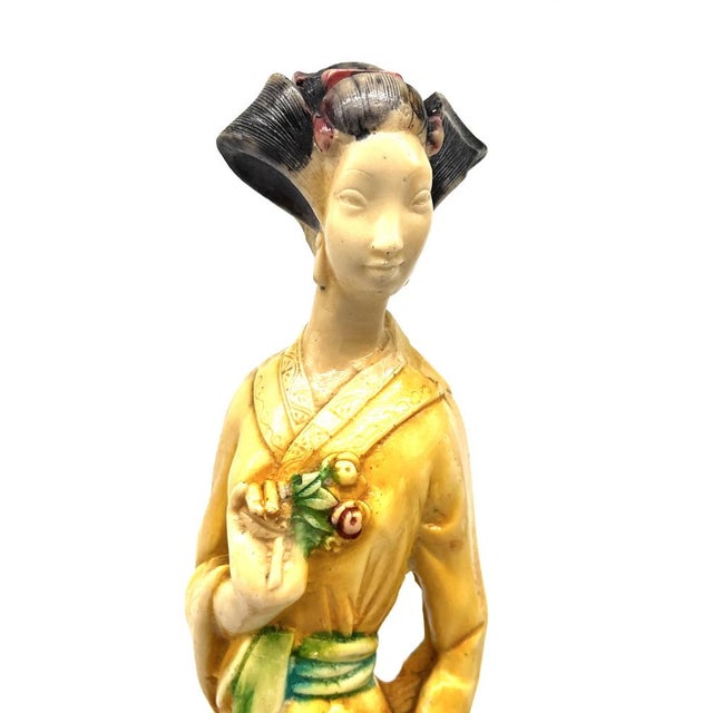 Beige Large Vintage Chinoiserie Sculptural Figures in Resin, 1970s, Set of 2 For Sale - Image 8 of 18
