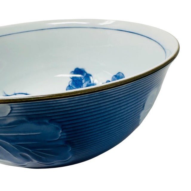 Vintage Japanese Ryusen Cobalt Blue Relief Porcelain Turnip Bowl For Sale - Image 9 of 13
