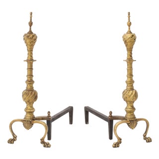 Pair of Federal Style Brass Andirons For Sale