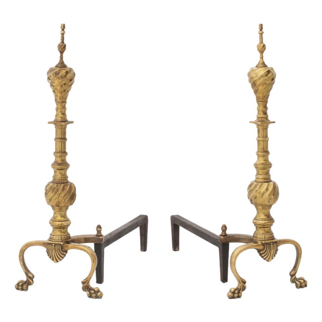 Pair of Federal Style Brass Andirons For Sale