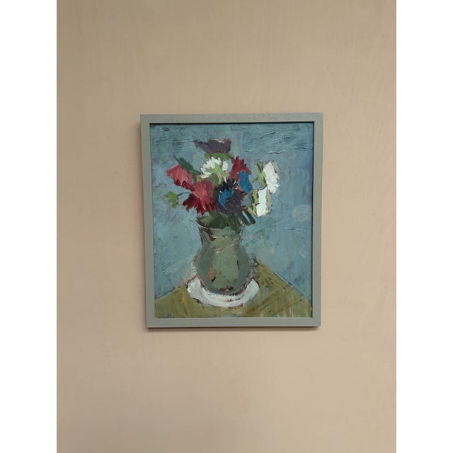 Flowers in Green Vase, 1960s, Oil on Panel, Framed For Sale - Image 8 of 14