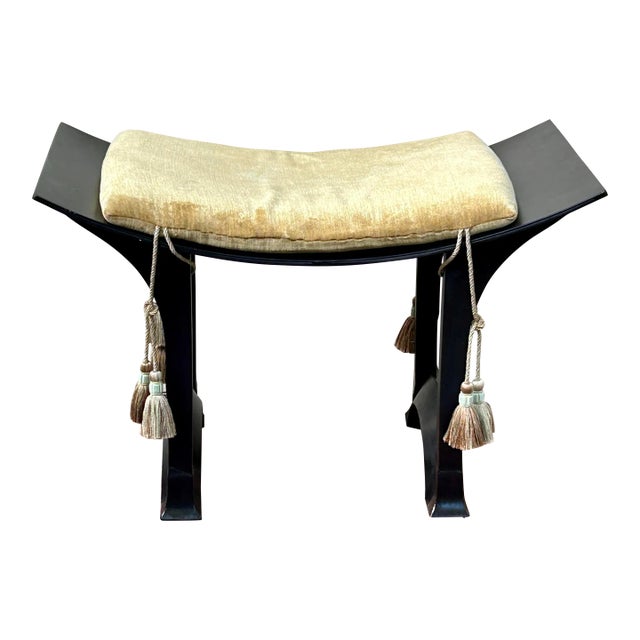 Asian Styled Metal Cushioned Bench/Stools With Tassel Ties For Sale