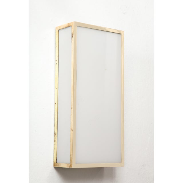 Bespoke Milk Glass and Brass Sconces - Pair For Sale - Image 4 of 7