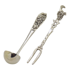 Vintage Italian Handmade Genuine Silver Cocktail Fork & Cherry/Olive Mini Ladle