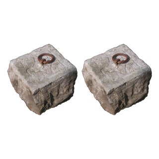 Stone Ashlars with Rings for Tying Up Horses and Donkeys, 20th Century, Set of 2 For Sale