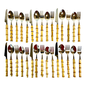 Chinoiserie Coastal Bamboo 18/8 Stainless Steel Flatware - Set of 30 Pieces, 6 Place Settings.