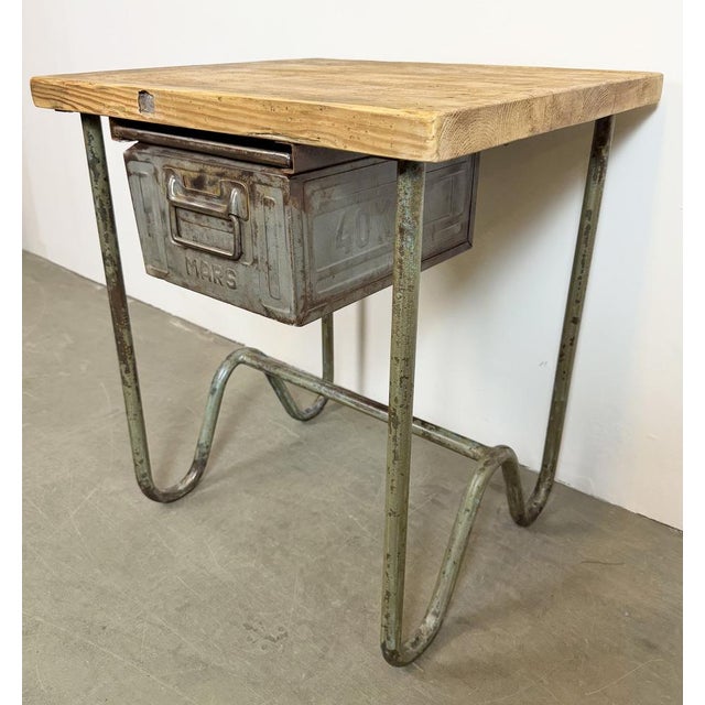 Brown Vintage Grey Industrial Worktable, 1960s For Sale - Image 8 of 18