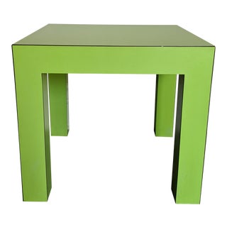 1980s Vintage Milo Baughman Style Lime Green Laminate Parsons Side Table For Sale