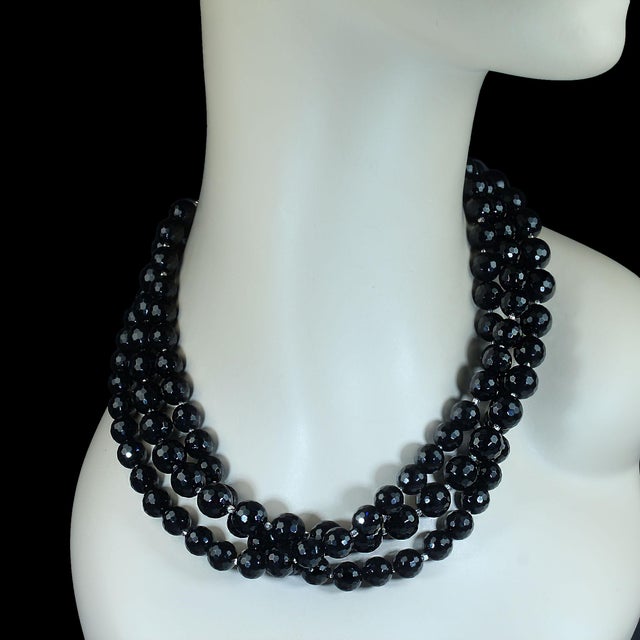 Traditional Ajd 18.5 Inch Necklace of Highly Polished Faceted Black Onyx For Sale - Image 3 of 5