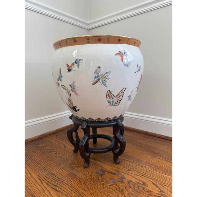 Vintage Mid-20th Century Large Chinese Ceramic Fish Bowl Planter For Sale - Image 4 of 15