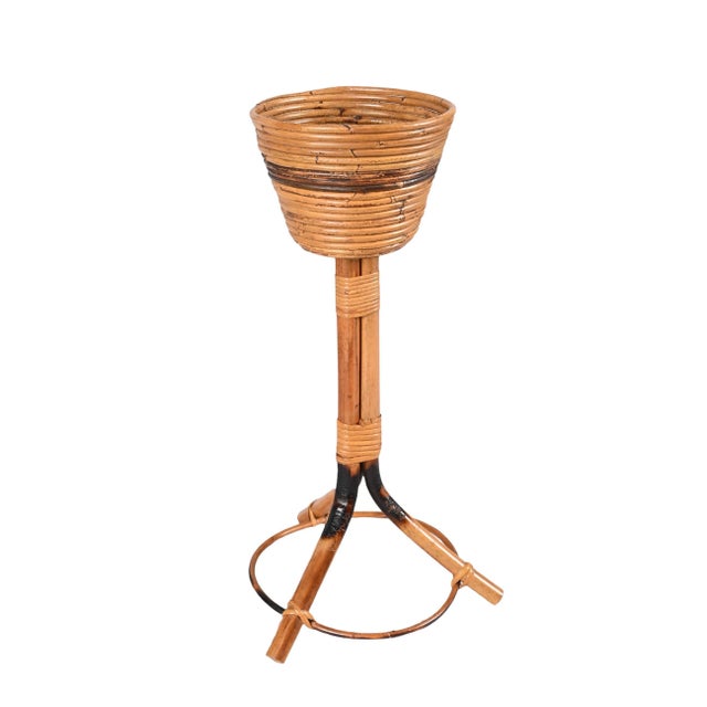 Mid-Century Italian Round Bamboo Cane and Rattan Plant Holder, 1950s For Sale - Image 14 of 18
