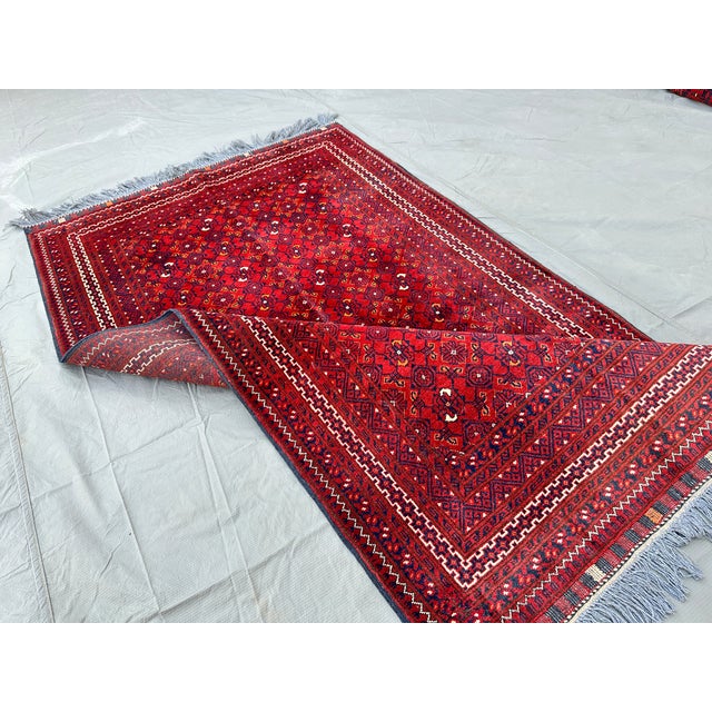 Red High Quality Afghan Beshir Kunduz All-Over Lattice Rug - 6'2" X 3'8" For Sale - Image 8 of 12