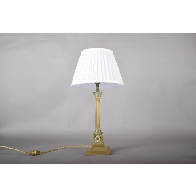 1930s Brass Corinthian Column Table Lamp with Pleated Shade, 1930s For Sale - Image 5 of 13