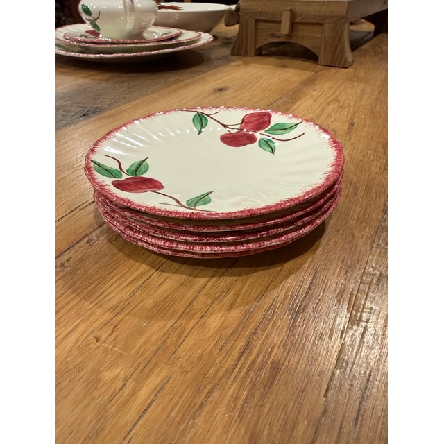 Red Vintage Blue Ridge Southern Potteries "Crab Apple" Bread & Butter Plates - Set of 4 For Sale - Image 8 of 8