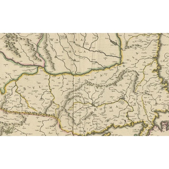 Paper Blaeu Map of Ottoman Balkans Walachia Bulgaria Romania by Aeg, 1665 For Sale - Image 7 of 10
