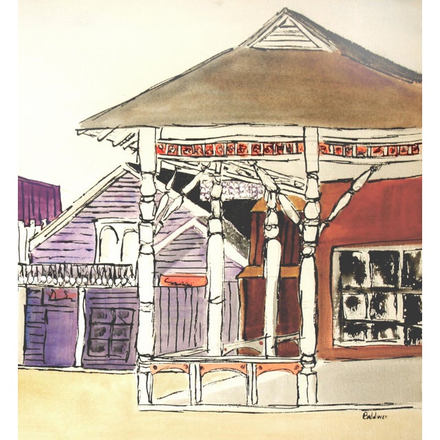 American Mid 20th Century "Gold Rush Town" Landscape Watercolor Painting by Diane Baldwin For Sale - Image 3 of 5