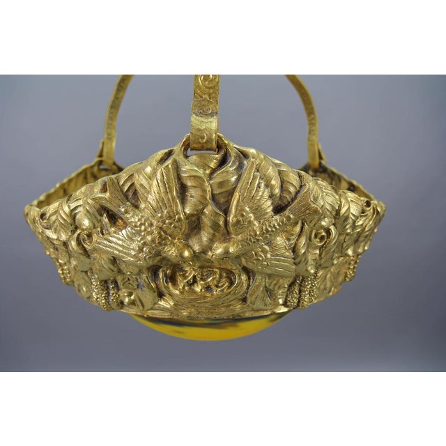Art Deco French Brass Chandelier with Yellow Pâte De Verre Glass by Degué, 1930s For Sale - Image 6 of 18